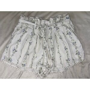 Blue Rain Paperbag Shorts Women's S White Floral Linen Blend Cottagecore Boho